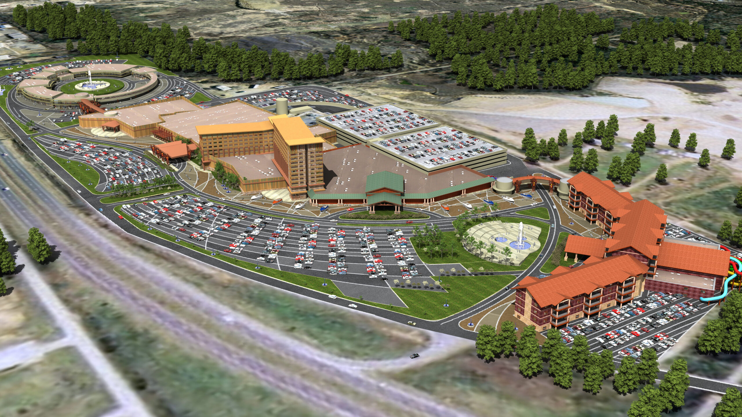 Aerial view of a WORTHGROUP gaming resort development